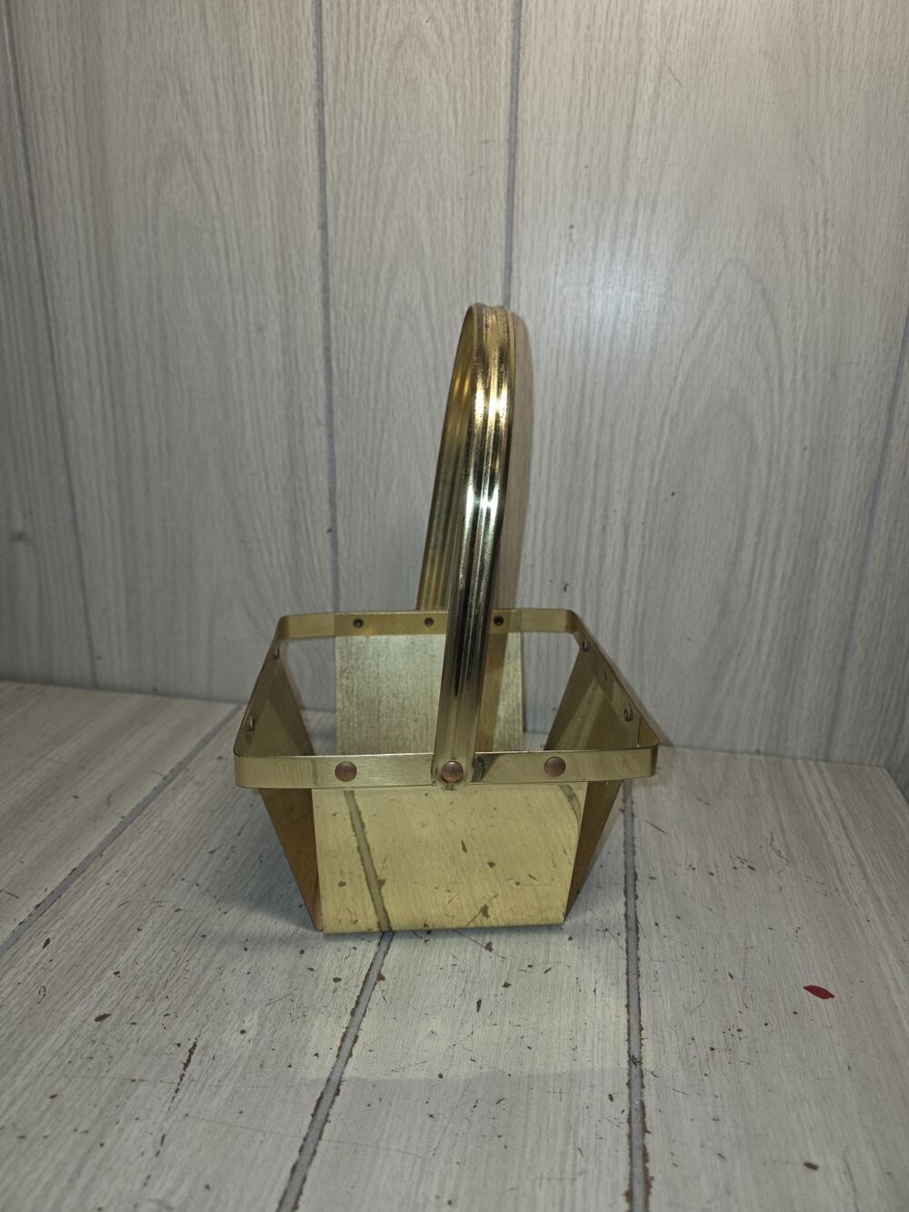 Vtg Brass Berry Basket W/ Handle Spring Decor Cottage Core Farmhouse Regency